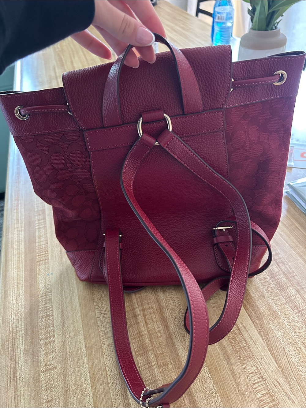 Coach Red Signature Drawstring Shoulder Bag - Picture 3 of 5